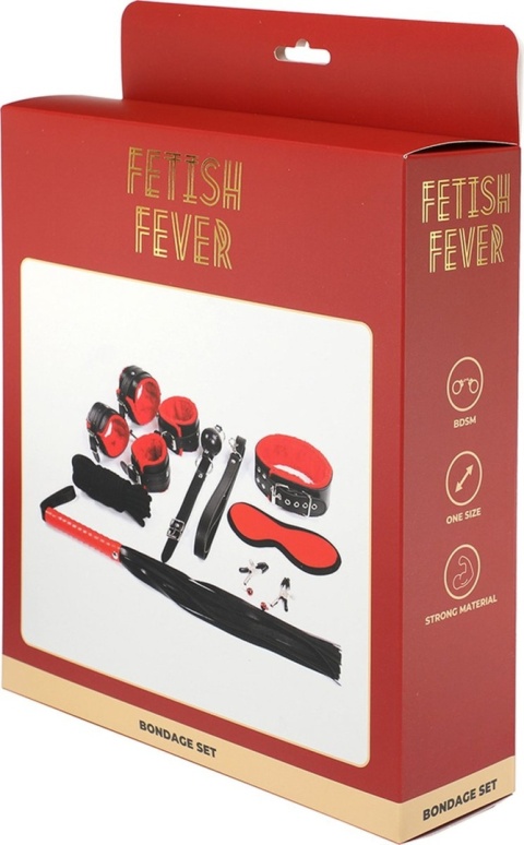 Zestaw zabawek erotycznych BDSM, 9 części (kajdanki na ręcę i nogi, obroża, smycz, pejcz, maska knebel, lina, klamerki na sutki)
