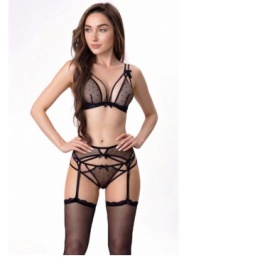 Komplet bielizny erotycznej Celeste, biustonosz, pasek do pończoch, stringi, LivcoCorsetti