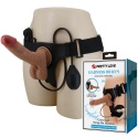 Strap-on Oher, wibracje i wytrysk, wersja zakładane przez kobietę, dildo z jądrami na przyssawce, TPR