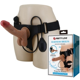 Strap-on Oher, wibracje i wytrysk, wersja zakładane przez kobietę, dildo z jądrami na przyssawce, TPR