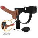 Strap-on Oher, wibracje i wytrysk, wersja zakładane przez kobietę, dildo z jądrami na przyssawce, TPR