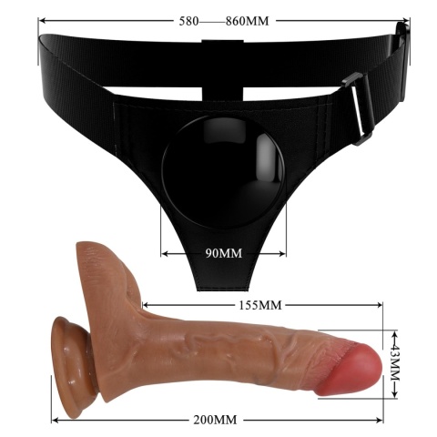 Strap-on Oher, wibracje i wytrysk, wersja zakładane przez kobietę, dildo z jądrami na przyssawce, TPR