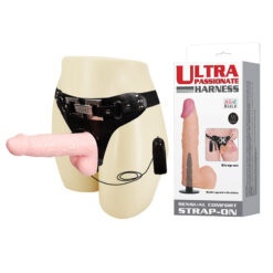 Strap-on do zakładania przez kobietę, dildo z jądrami, PVC, wibracje, pilot na kablu, Baile1, Ultra Passionate