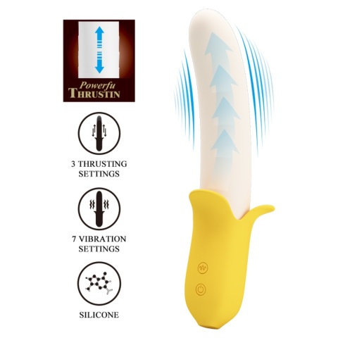 Wibrator Teleskopowy Banan, wibracje i ruch posuwisty, silikon, USB
