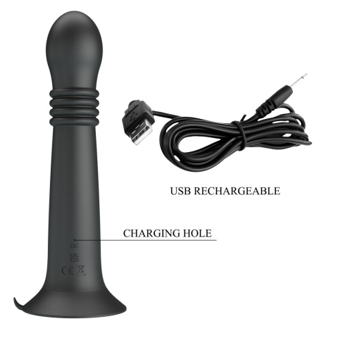 Wibrator na przyssawce, Stellan, teleskopowe, nierealistyczne dildo na przyssawce, pchnięcia i rotacje, silikon USB