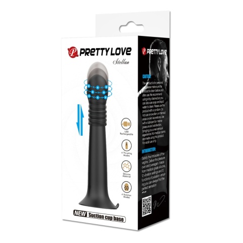 Wibrator na przyssawce, Stellan, teleskopowe, nierealistyczne dildo na przyssawce, pchnięcia i rotacje, silikon USB