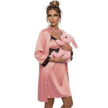 Komplet bielizny, 4 części: koszulka, peniuar i 2 pary stringów, Pink, LivcoCorsetti