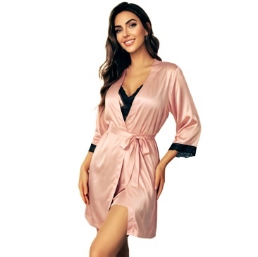Komplet bielizny, 4 części: koszulka, peniuar i 2 pary stringów, Pink, LivcoCorsetti