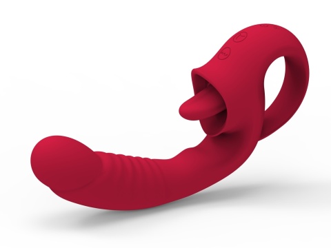 Masażer Crescent Tongue, stymulator dla kobiet, dwufunkcyjny: penetracja i stymulacja łechtaczki językiem, silikon, USB