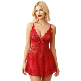 Zestaw bielizny Nuit Red: koszulka i stringi, LivCoCorsetti