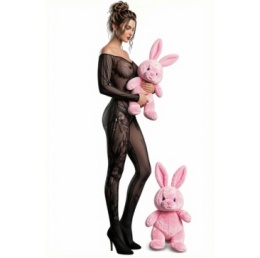 Bodystocking Abra, czarne lub czerwone, z rękawami, otwarte w kroku, LivcoCorsetti