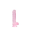 Dildo na przyssawce, 6.0, krystalicznie fiołkowe/szmaragdowe/bezbarwne/różowe, z jądrami, TPE