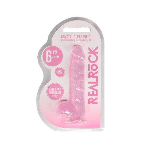 Dildo na przyssawce, 6.0, krystalicznie fiołkowe/szmaragdowe/bezbarwne/różowe, z jądrami, TPE