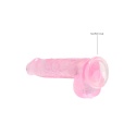 Dildo na przyssawce, 6.0, krystalicznie fiołkowe/szmaragdowe/bezbarwne/różowe, z jądrami, TPE