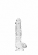 Dildo na przyssawce, 6.0, krystalicznie fiołkowe/szmaragdowe/bezbarwne/różowe, z jądrami, TPE