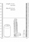 Dildo na przyssawce, 6.0, krystalicznie fiołkowe/szmaragdowe/bezbarwne/różowe, z jądrami, TPE