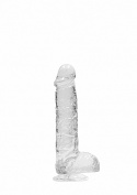 Dildo na przyssawce, 6.0, krystalicznie fiołkowe/szmaragdowe/bezbarwne/różowe, z jądrami, TPE