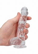 Dildo na przyssawce, 6.0, krystalicznie fiołkowe/szmaragdowe/bezbarwne/różowe, z jądrami, TPE
