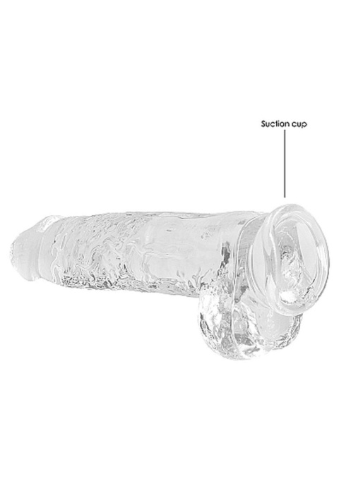 Dildo na przyssawce, 9.0, z jądrami, krystalicznie przejrzyste, bladoróżowe lub fiołkowe, TPE