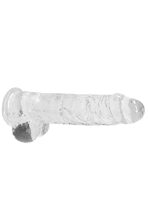 Dildo na przyssawce, 9.0, z jądrami, krystalicznie przejrzyste, bladoróżowe lub fiołkowe, TPE