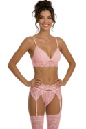 Komplet bielizny erotycznej Flooranis Peach, 4 części, biustonosz, pasek do pończoch, stringi, pończochy, LivcoCorsetti