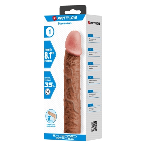Nakładka (przedłużka) na penisa Stevenson, TPR, wydłuża o 7.6 cm, bez zaczepu na jądra