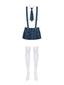 Kostium - niegrzeczna uczennica, komplet: spódniczka+top+krawat+stringi+podkolanówki, Obsessive biało-niebieska