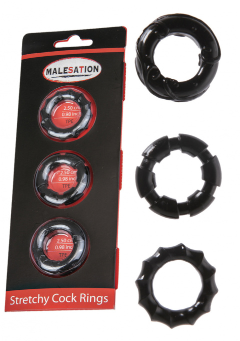 Zestaw elastycznych, żebrowanych pierścieni erekcyjnych Malesation, TPE
