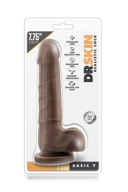 Dildo na przyssawce, z jądrami, brązowe, PVC, Dr. Skin Realistic Cock, 7inch