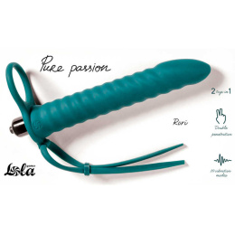 Strap-on do podwójnej penetracji, ładowany na penisa i jądra, silikon, baterie, RoRi, Lola