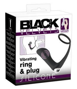 Pierścień połączony z wibrującym masażerem prostaty, Vibrating Ring&Plug, Black Velvet